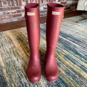 Hunter Rainboots | Burgundy w/ Pink Stripe | Size 9
